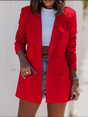 JH Collectibles Petites Red Double-Breasted Women's Blazer Jacket Size 12